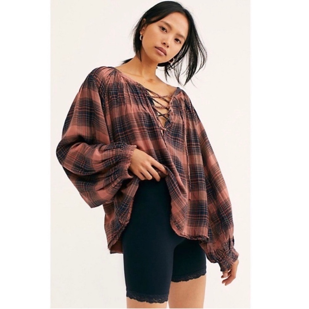 Plaid Lace-Up Women's Top